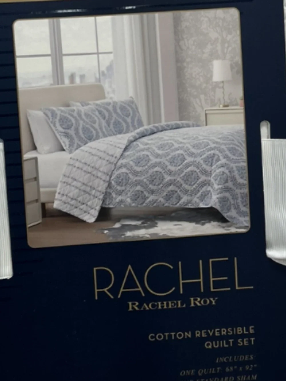 Rachel Roy Blue & White Floral Reversible Twin/Twin XL Cotton Quilt Set 68”x92”